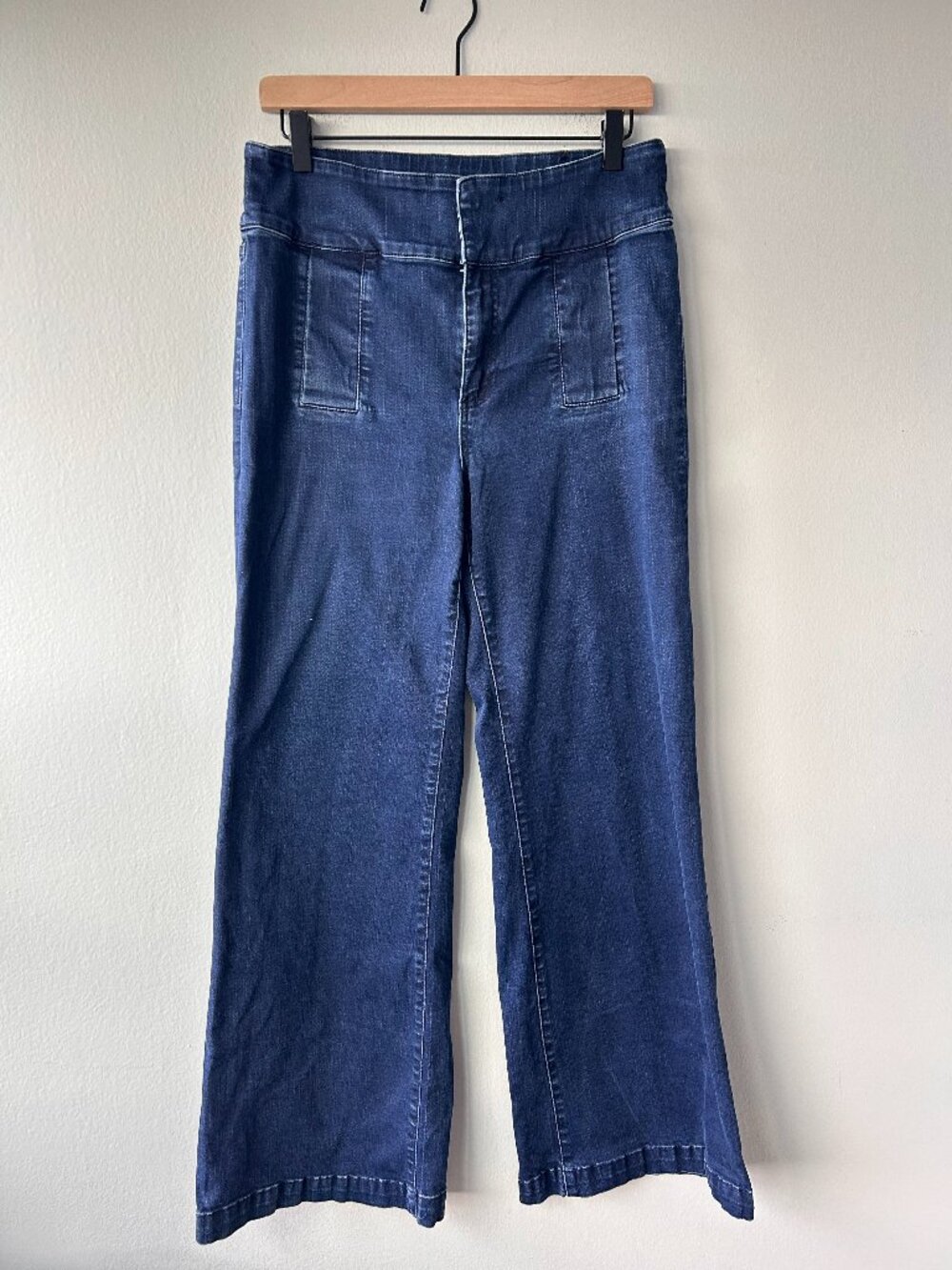 KUT from the Kloth Wide Leg Jeans Dark Wash High Rise Patch Pocket Size 12